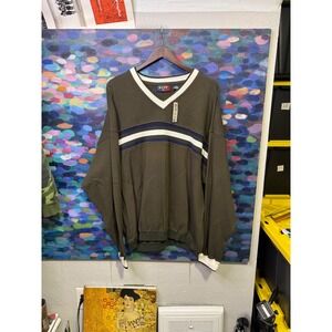 Repp Ltd Mens 2XB V-Neck Sweatshirt Olive Green Striped Big & Tall 100% Cotton